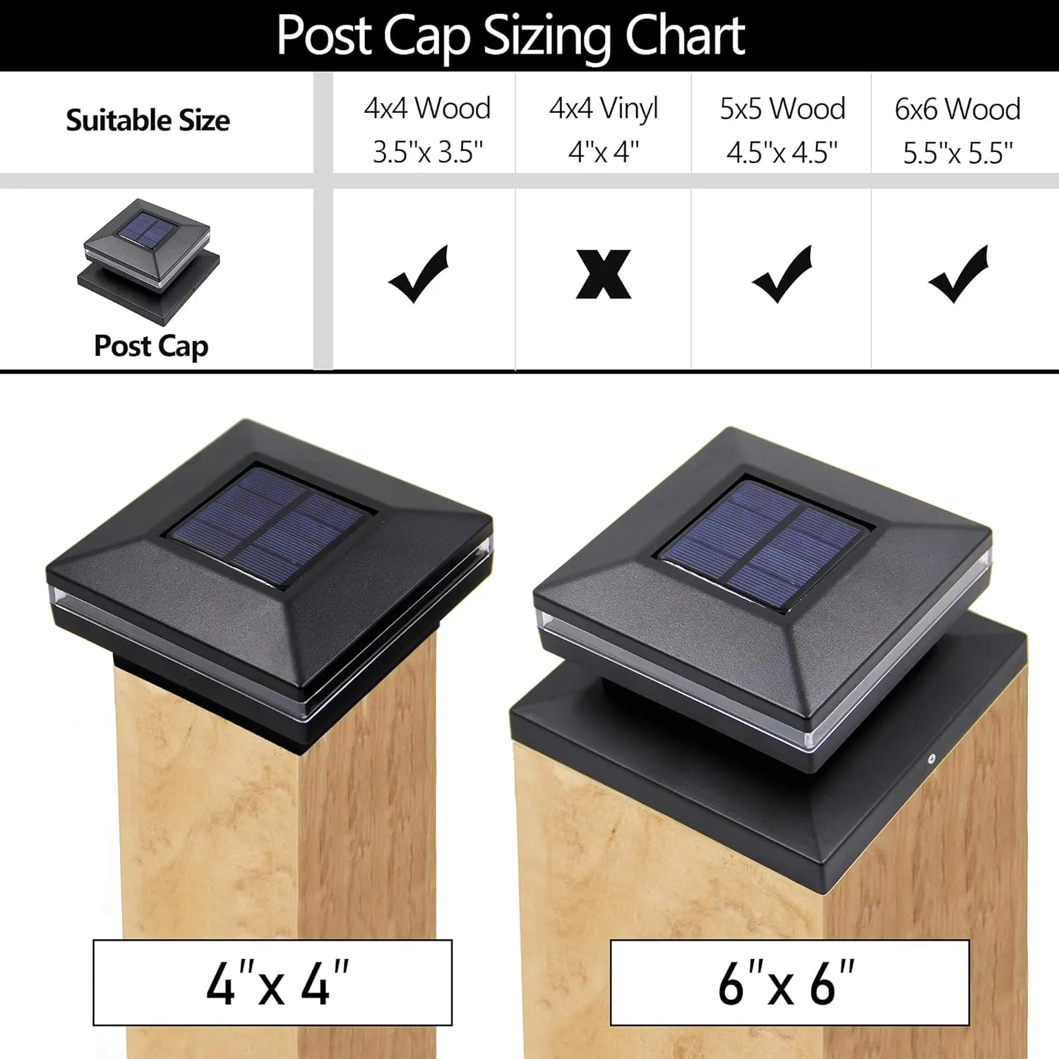 MAGGIFT 15 Lumen Post Lights for Outdoor, Fence Deck or Patio, Solar Powered Caps, Warm White High Brightness SMD LED Lighting, Lamp Fits 4x4, 5x5 or 6x6 Wooden Posts, 8 Pack