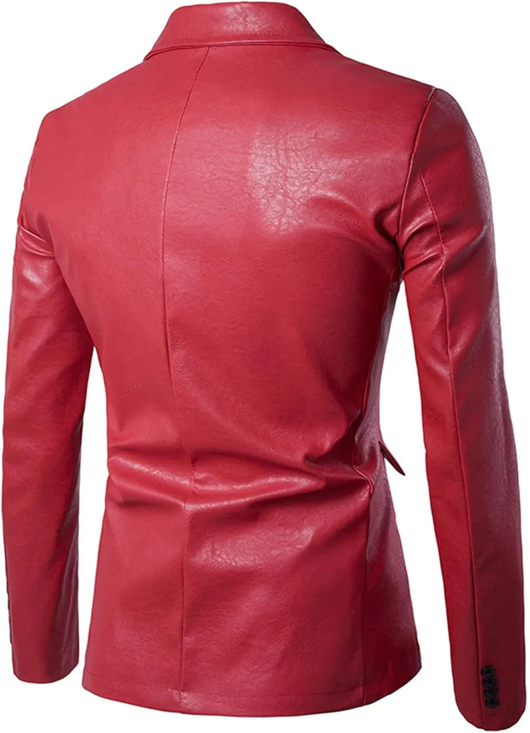 Maiyifu-GJ Leather Blazer for Men Classic Faux Leather Business Sport Coat Notched Collar One Button Slim Moto Suits Jacket