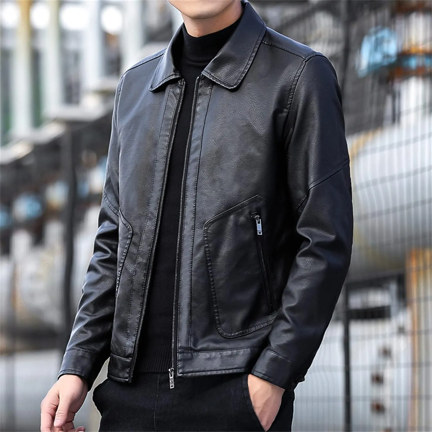 Maiyifu-GJ Men's Faux Lamb Leather Moto Jacket Faux Leather Sherpa Aviator Bomber Jacket Motorcycle Winter coats