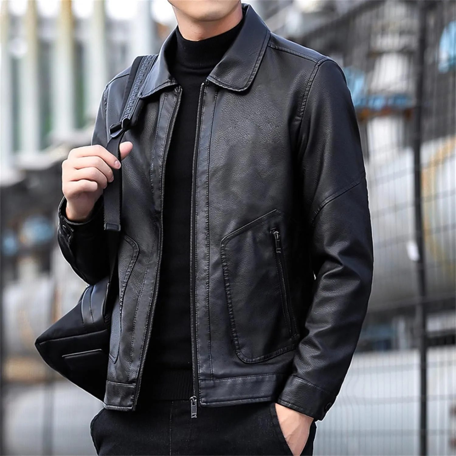Maiyifu-GJ Men's Faux Lamb Leather Moto Jacket Faux Leather Sherpa Aviator Bomber Jacket Motorcycle Winter coats