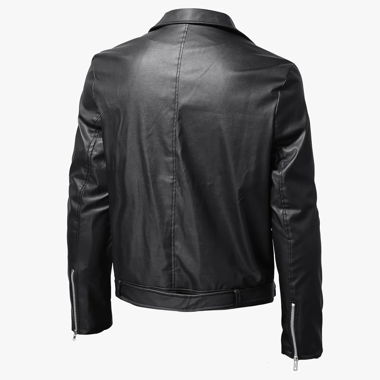 Maiyifu-GJ Mens Faux Leather Biker Jacket Vintage Asymmetric Zip Motorcycle Jackets PU Lightweight Punk Belted Slim Coat