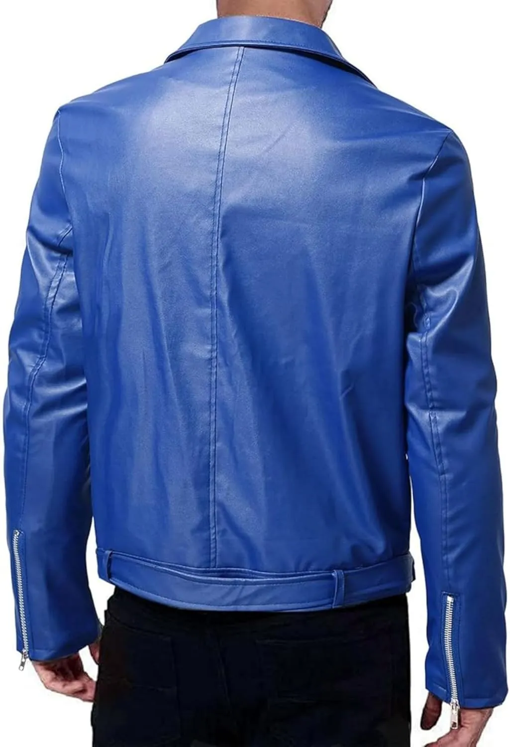 Maiyifu-GJ Mens Faux Leather Biker Jacket Vintage Asymmetric Zip Motorcycle Jackets PU Lightweight Punk Belted Slim Coat