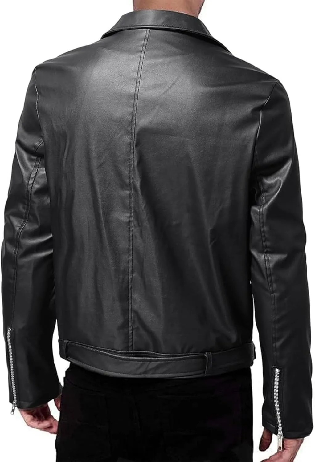 Maiyifu-GJ Mens Faux Leather Biker Jacket Vintage Asymmetric Zip Motorcycle Jackets PU Lightweight Punk Belted Slim Coat