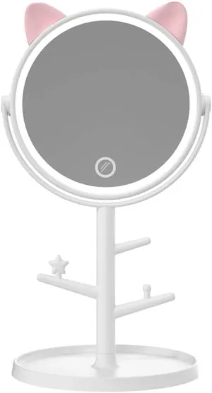 Makeup Mirror Desktop Vanity Mirror LED Vanity Mirror with Light Smart Supplement Light Beauty Charging Storage Vanity Mirror Lighted Makeup Mirror(White)