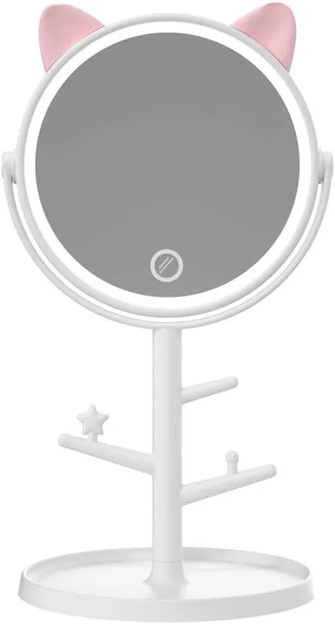 Makeup Mirror Desktop Vanity Mirror LED Vanity Mirror with Light Smart Supplement Light Beauty Charging Storage Vanity Mirror Lighted Makeup Mirror(White)