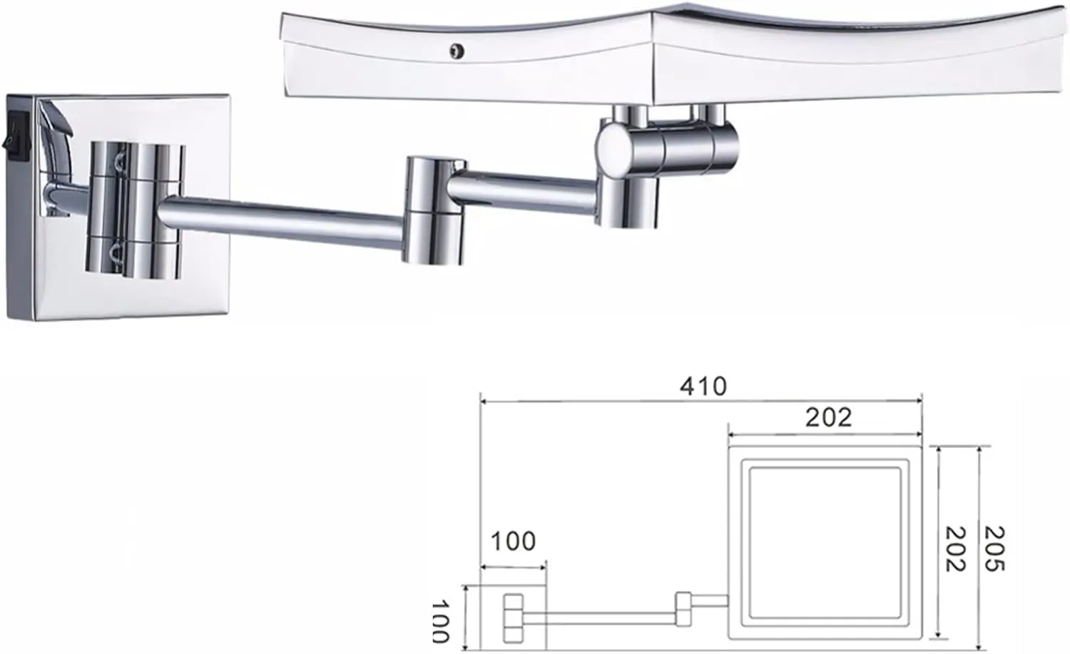 Makeup Mirror with Lights And 3X Magnification, Square LED Wall Mounted Bathroom Vanity Mirror, Rotable Extendable Shaving Mirror,Brass,Plug In