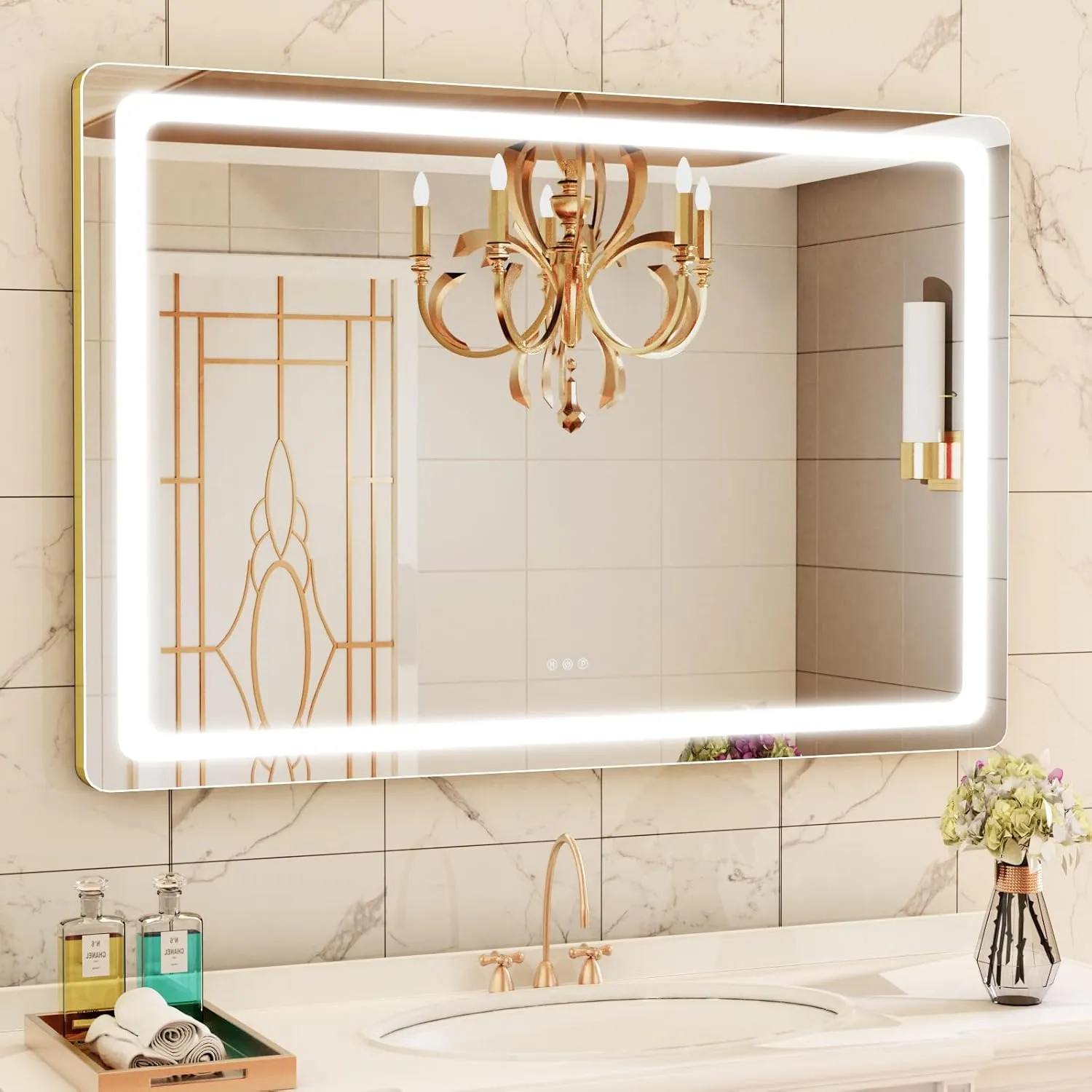 Makeup Vanity Mirror with USB Charging Port 32" x 24" Large LED Makeup Mirror, Desk Mirorr with Lights, Light up Mirror with 10X Magnification and, Dimmable 3 Modes, Touch Screen Control