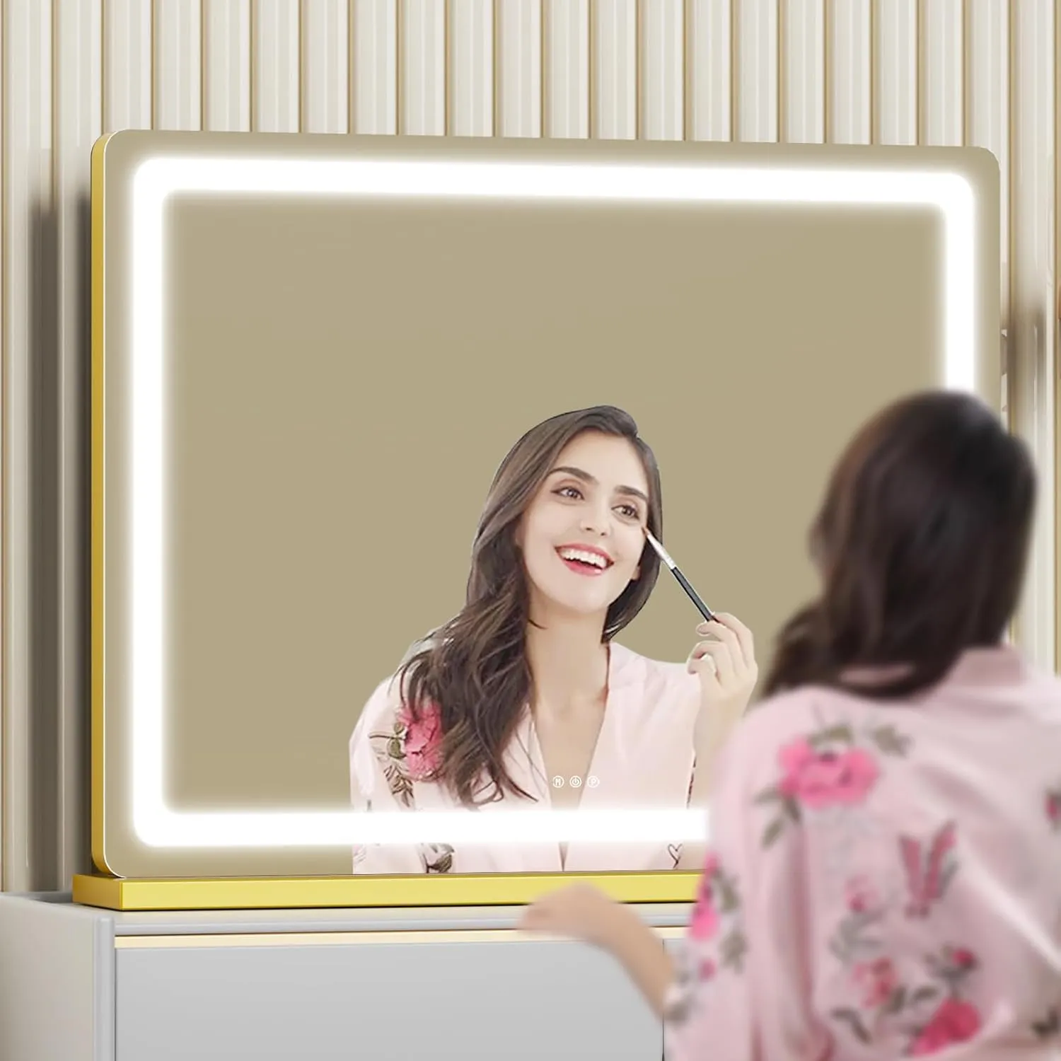 Makeup Vanity Mirror with USB Charging Port 32" x 24" Large LED Makeup Mirror, Desk Mirorr with Lights, Light up Mirror with 10X Magnification and, Dimmable 3 Modes, Touch Screen Control