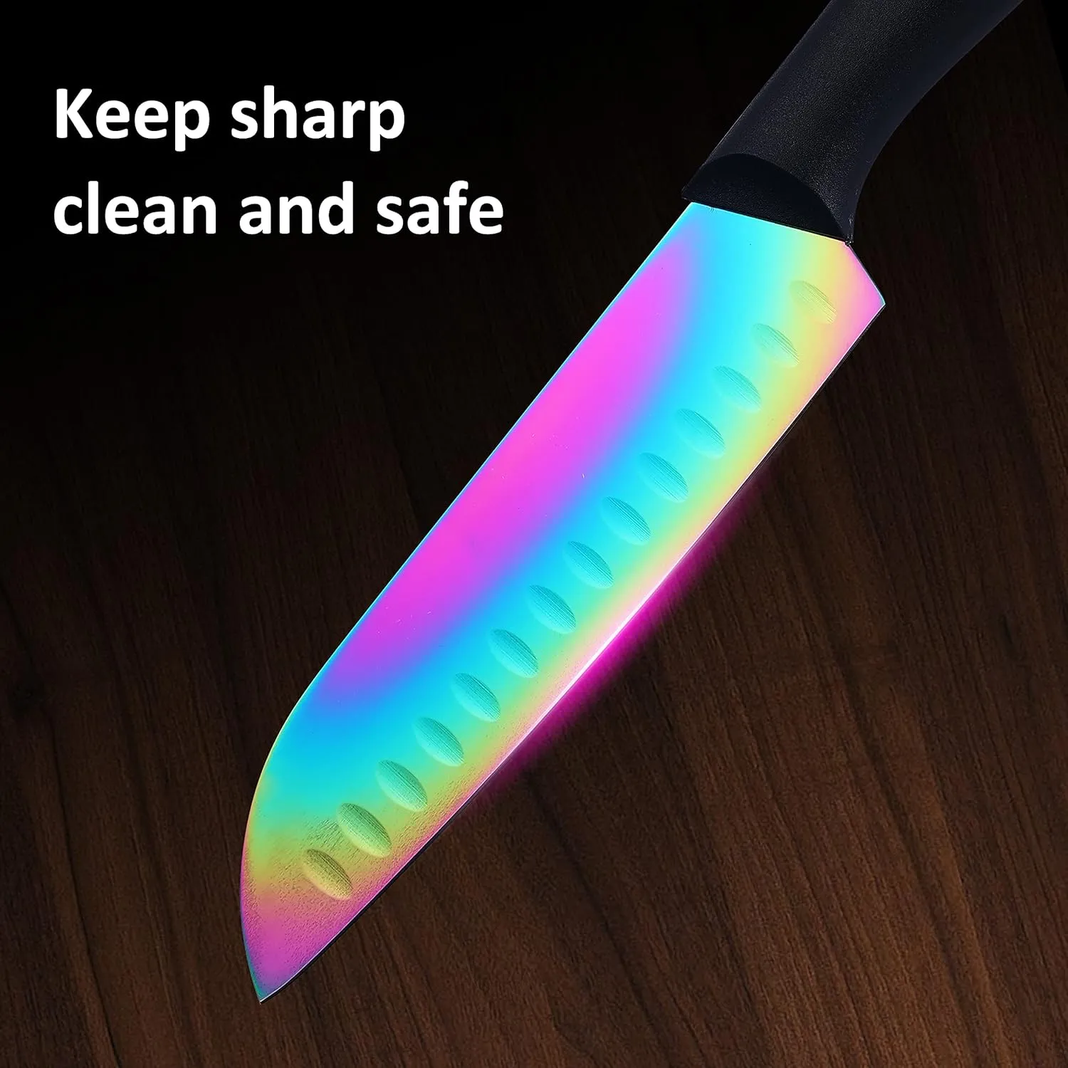 Marco Almond Kitchen Knife Set, KYA36 12-Piece Rainbow Color Stainless Steel Chef Boxed Knives Set for Kitchen with Covers, 6 Knives with 6 Blade Guards, Black