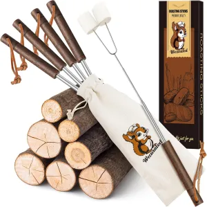 Marshmallow Roasting Sticks Set of 5 - Telescoping Long Smores Stick for Fire Pit Campfire Grill Bonfire Party BBQ Accessories with Storage Bag