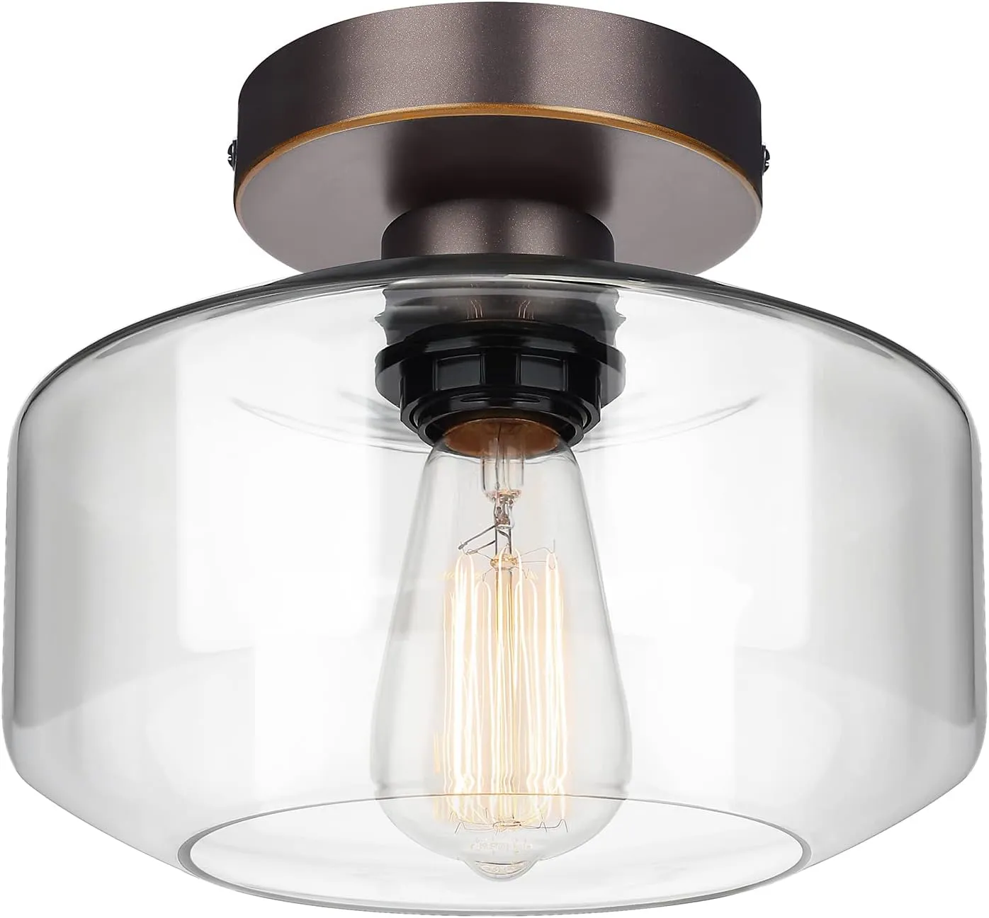MAXvolador Industrial Semi Flush Mount Ceiling Light, Clear Glass Pendant Lamp Shade, Oil Rubbed Bronze Farmhouse Lighting, Hanging Light Fixture