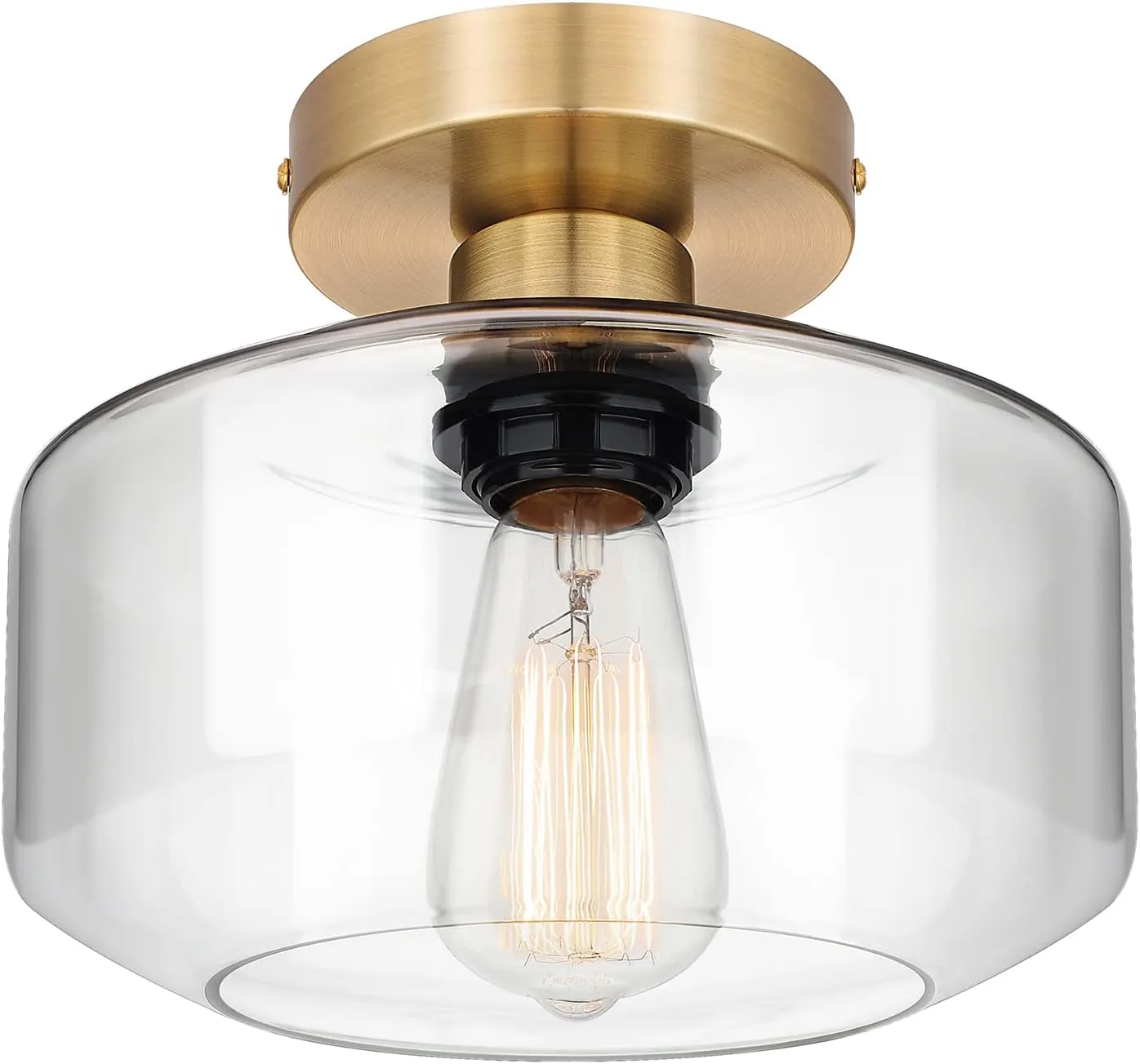 MAXvolador Industrial Semi Flush Mount Ceiling Light Gold, Clear Glass Pendant Lamp Shade, Farmhouse Lighting Hallway, Vintage Hanging Light Fixture