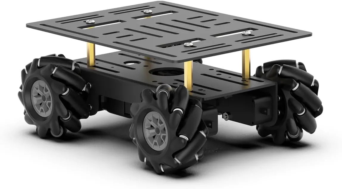 Mecanum Robot Chassis Car Kit with 360° Omnidirectional Wheel, Aluminum Alloy Frame, TT Motor, 66mm Omnidirectional Wheels, Robotic Moving Platform Robot Car DIY Kit (Unassembled)