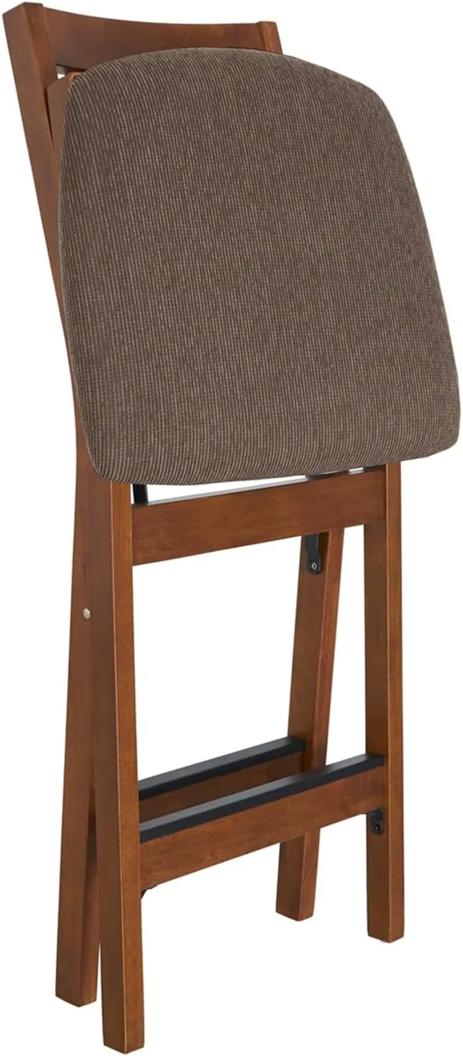 MECO Stakmore Premium Solid Wood Dining Table Counter Stools Set with Fabric Padded Upholstered Seat and Steel Folding Mechanism, Espresso