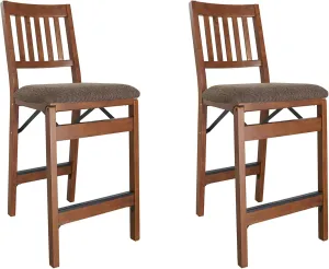 MECO Stakmore Premium Solid Wood Dining Table Counter Stools Set with Fabric Padded Upholstered Seat and Steel Folding Mechanism, Espresso