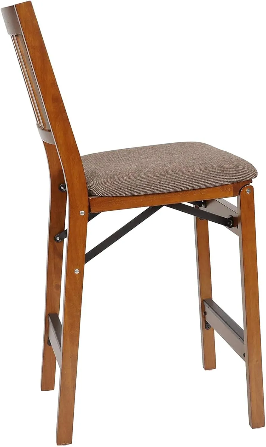 MECO Stakmore Premium Solid Wood Dining Table Counter Stools Set with Fabric Padded Upholstered Seat and Steel Folding Mechanism, Espresso