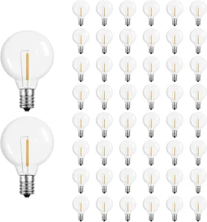 Meconard G40 Led Replacement Light Bulbs, 1.57 Inch 1 Watt Shatterproof LED Globe Bulbs for Indoor Outdoor String Lights, E12 or C7 Candelabra Screw Base Sockets, Warm White, 50 Pack
