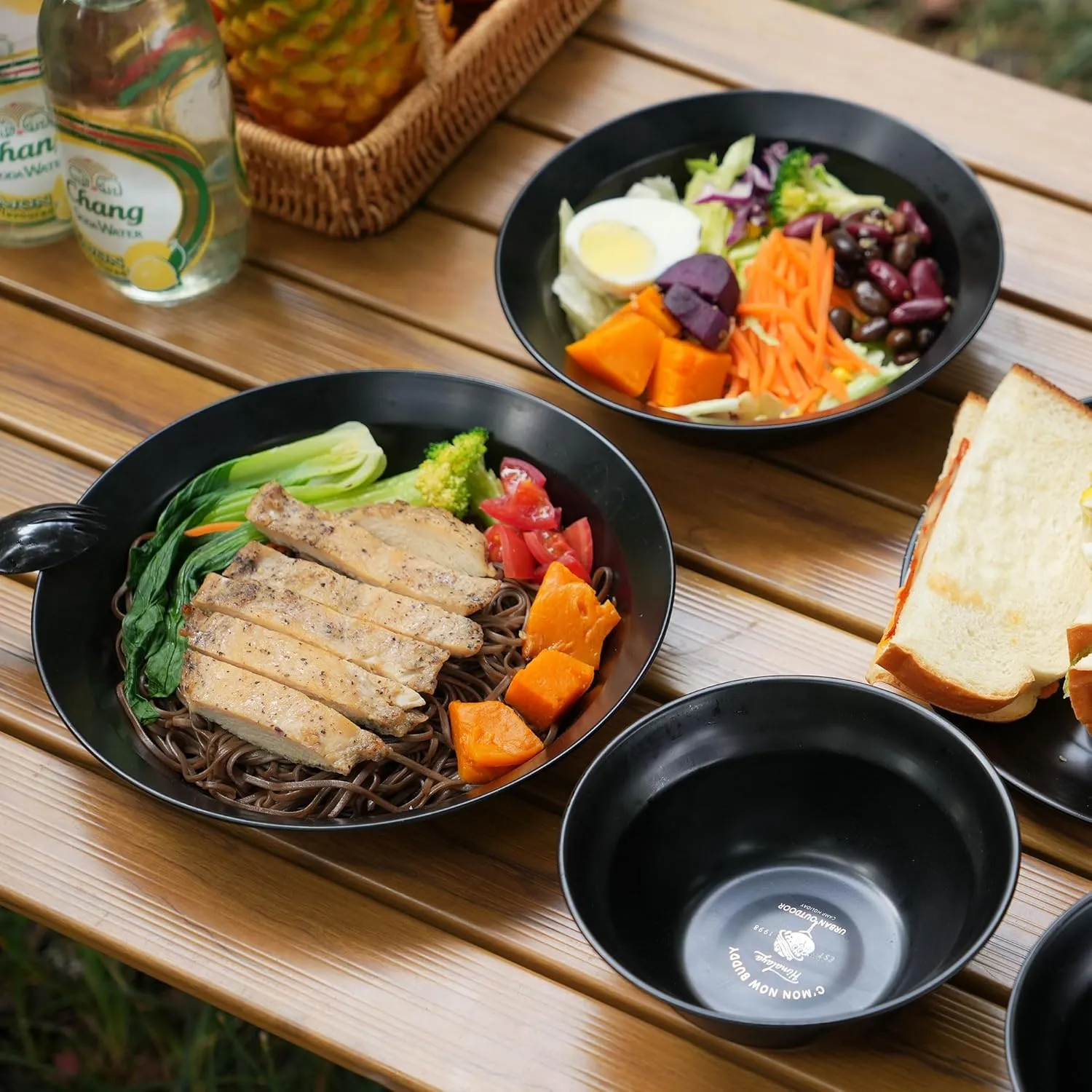 Medium Stainless Steel Plate Portable Non-stick Dinnerware for Youth, Adults, Family, Camping, Hiking, Beach, Outdoor Use 7.09 inch Black (7 packs set black)