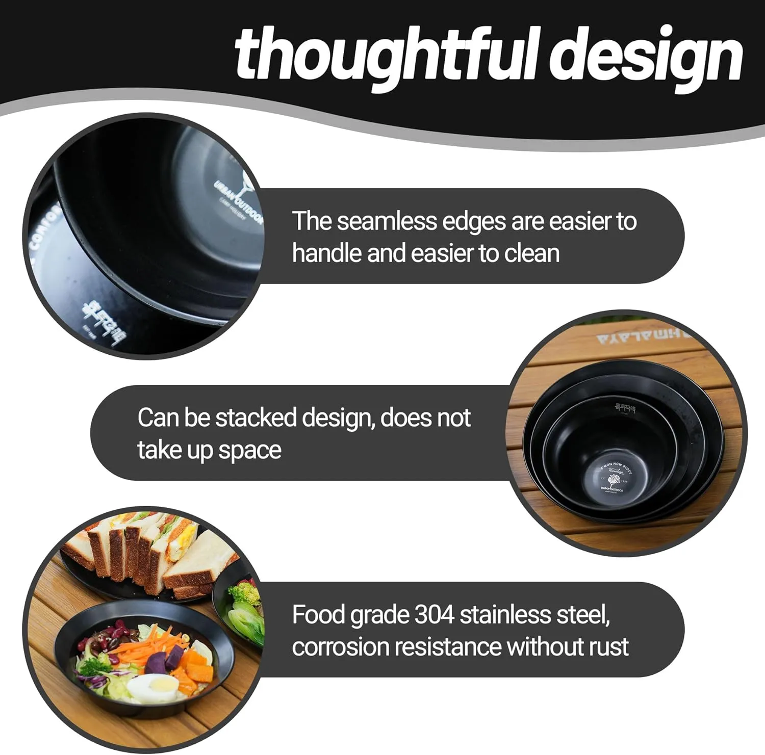 Medium Stainless Steel Plate Portable Non-stick Dinnerware for Youth, Adults, Family, Camping, Hiking, Beach, Outdoor Use 7.09 inch Black (7 packs set black)
