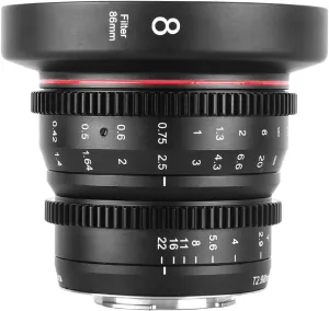 Meike 8mm T2.9 Mini Fixed Prime Manual Focus Wide-Angle Cinema Lens for M43 Micro Four Thirds MFT Mount Cameras BMPCC 4K Z CAM E1 E2 Black