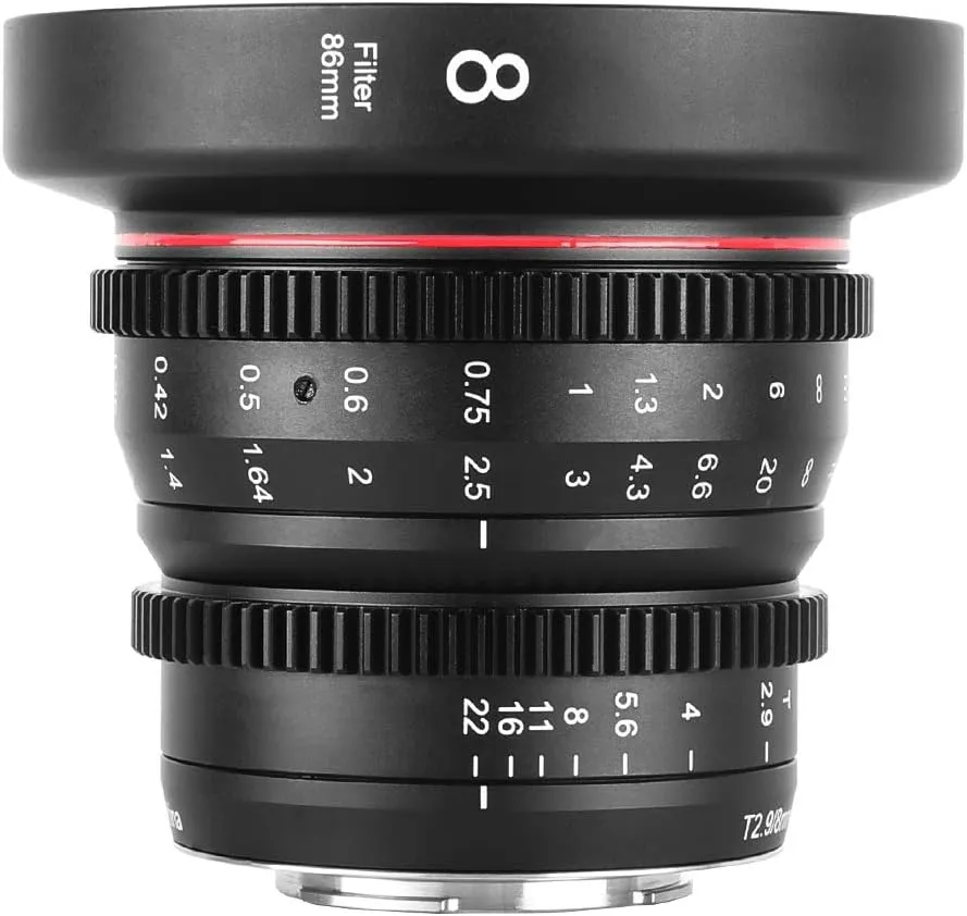 Meike 8mm T2.9 Mini Fixed Prime Manual Focus Wide-Angle Cinema Lens for M43 Micro Four Thirds MFT Mount Cameras BMPCC 4K Z CAM E1 E2 Black