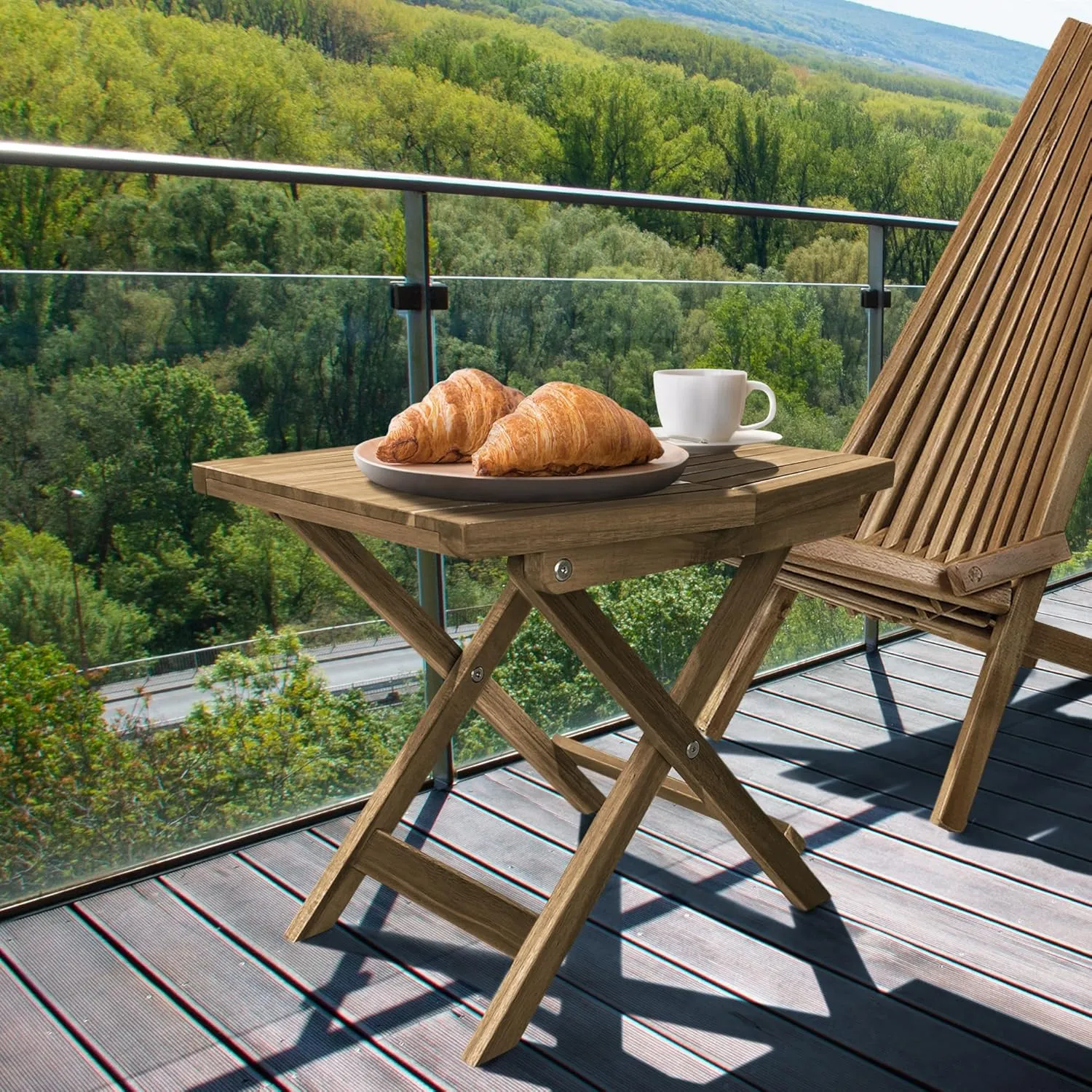 Melino Wooden Folding Table - Natural Acacia Wooden Small Foldable End Coffee Tables - FSC Certified Solid Wood Patio Side Table - Weather Resistant & Fully Assembled - Indoor and Outdoor Furniture