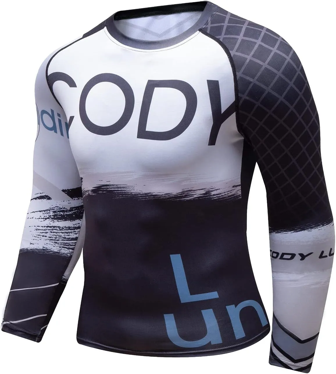 Men Cool Dry 3D Digital Printing Compression Long Sleeve Base Layer Shirts, Sports& Fitness Tee