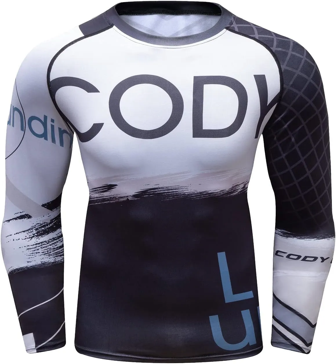 Men Cool Dry 3D Digital Printing Compression Long Sleeve Base Layer Shirts, Sports& Fitness Tee