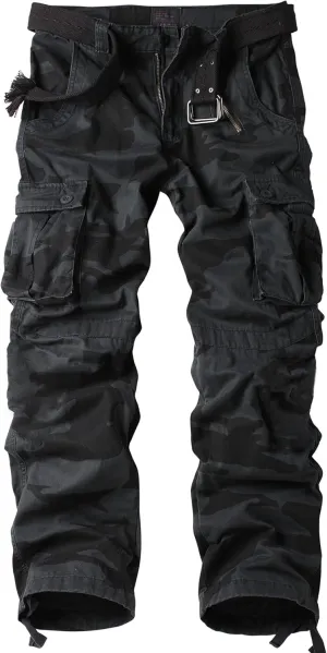 Men's Camo BDU Cargo Tactical Ripstop Casual Lightweight Baggy Combat 100% Cotton Pants with 8 Pockets(No Belt)