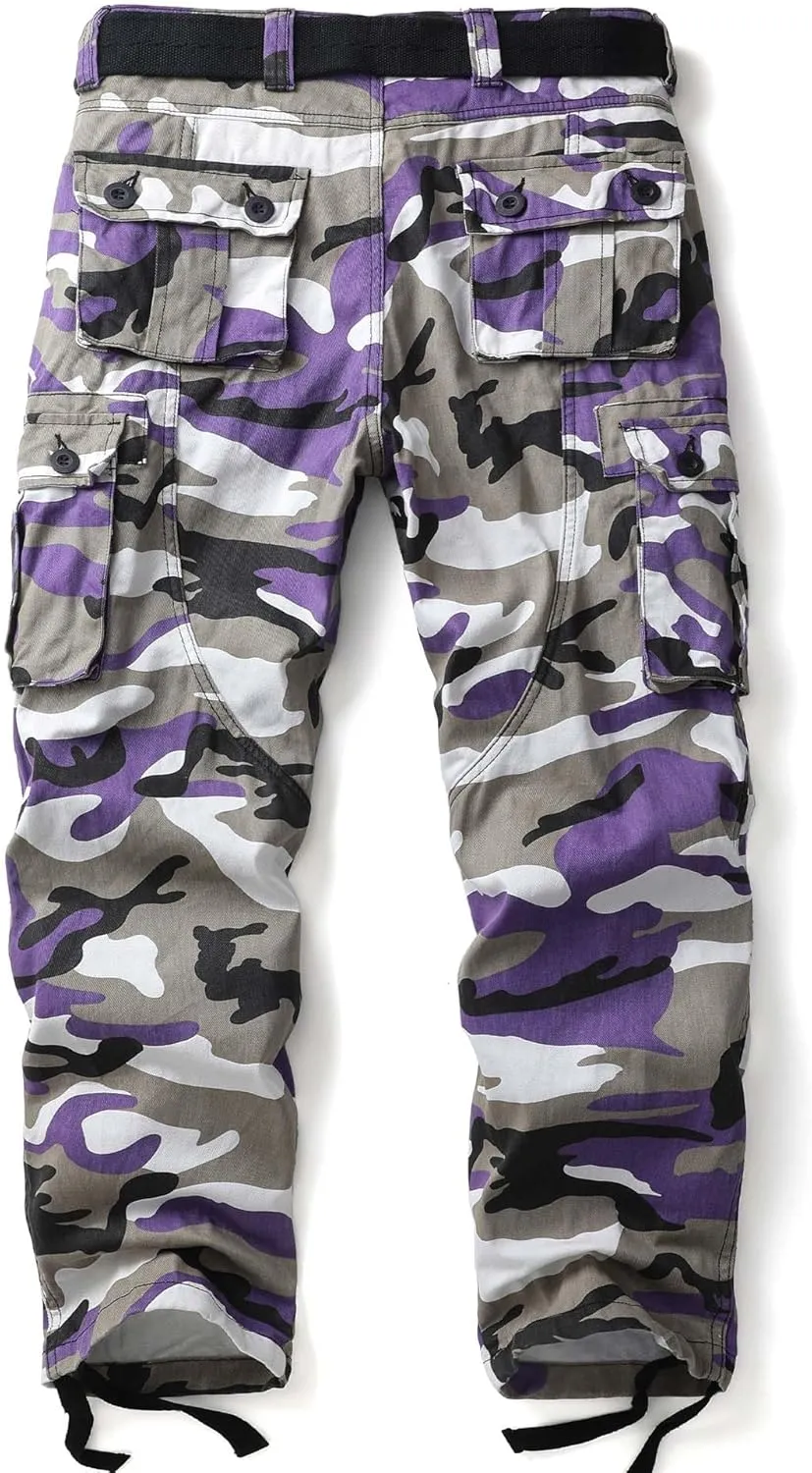 Men's Camo BDU Cargo Tactical Ripstop Casual Lightweight Baggy Combat 100% Cotton Pants with 8 Pockets(No Belt)