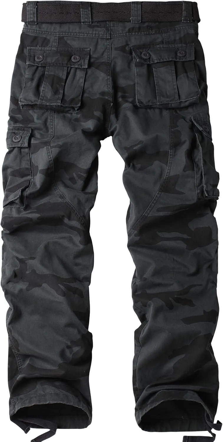 Men's Camo BDU Cargo Tactical Ripstop Casual Lightweight Baggy Combat 100% Cotton Pants with 8 Pockets(No Belt)