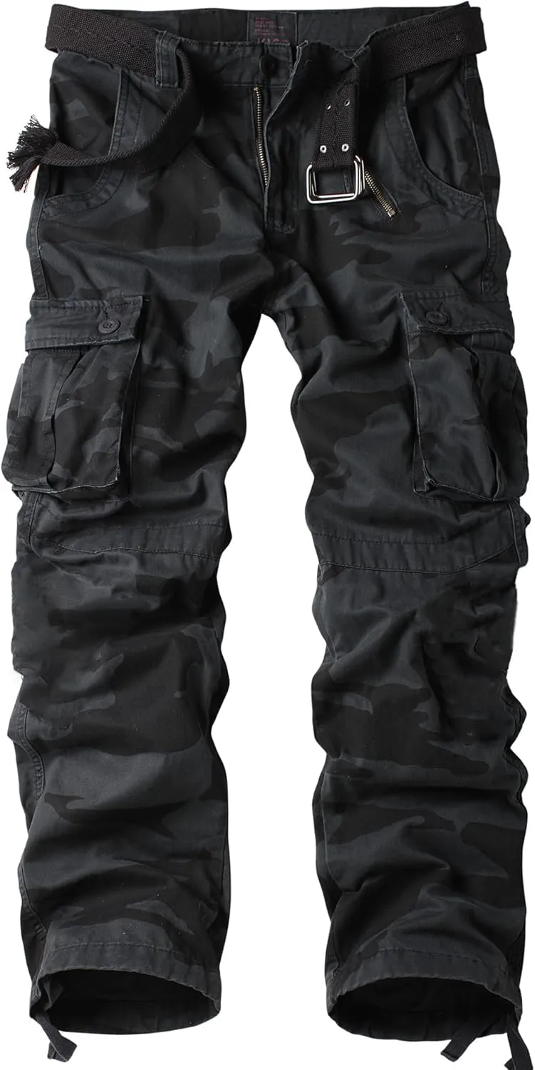 Men's Camo BDU Cargo Tactical Ripstop Casual Lightweight Baggy Combat 100% Cotton Pants with 8 Pockets(No Belt)