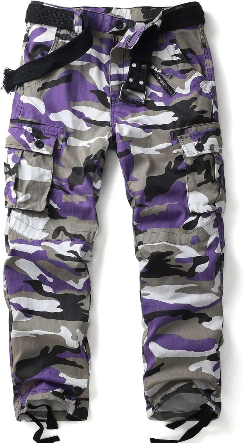 Men's Camo BDU Cargo Tactical Ripstop Casual Lightweight Baggy Combat 100% Cotton Pants with 8 Pockets(No Belt)
