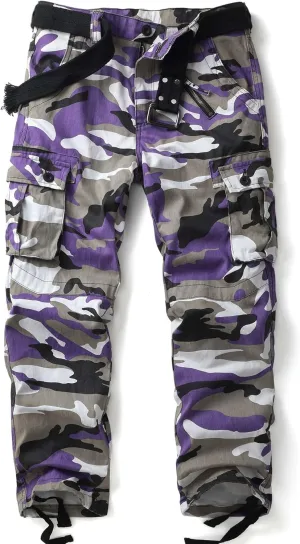 Men's Camo BDU Cargo Tactical Ripstop Casual Lightweight Baggy Combat 100% Cotton Pants with 8 Pockets(No Belt)