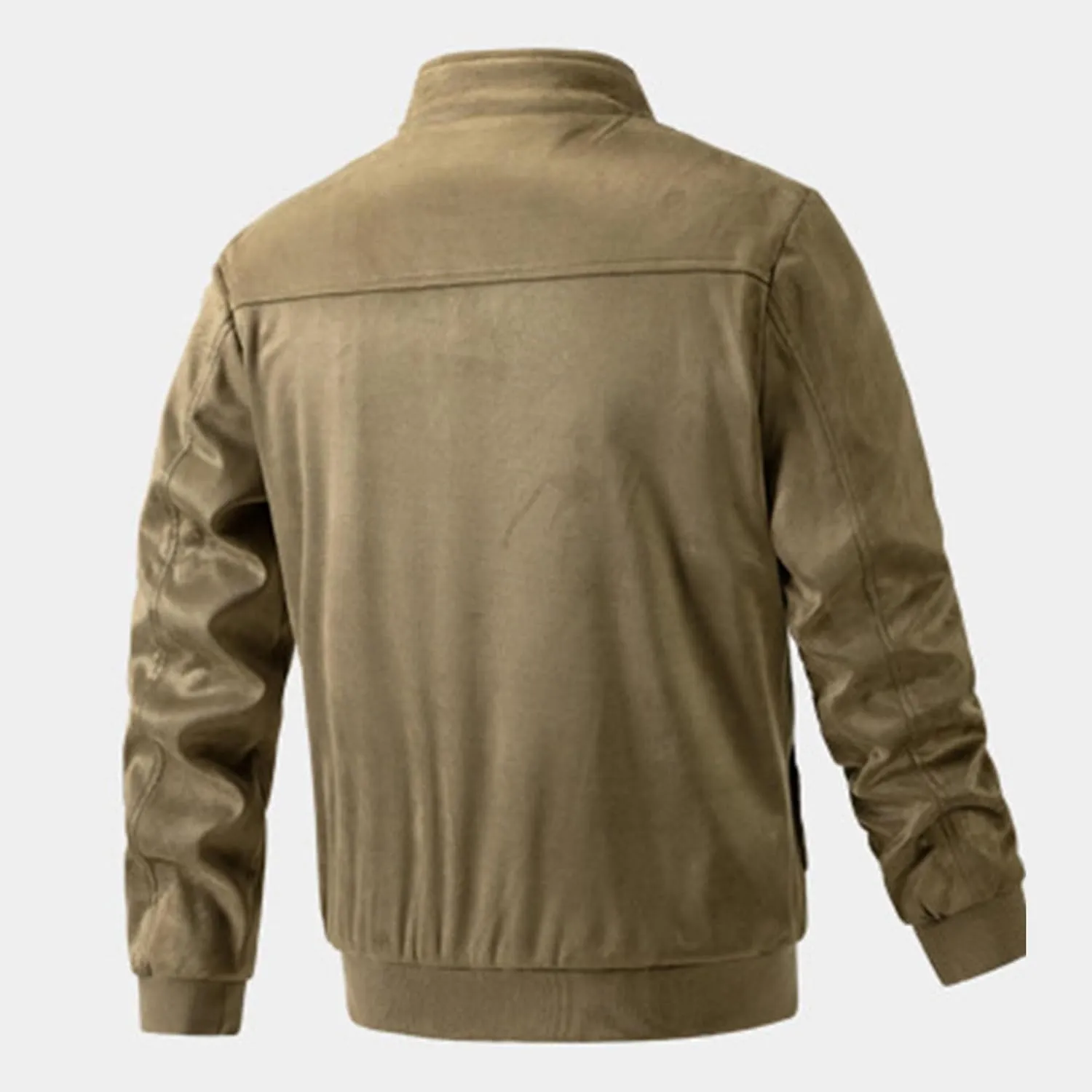 Men's Classic Leather Suede Jacket Stand Collar Soft Bomber Varsity Jackets Faux Suede Warm Vintage Men Coats
