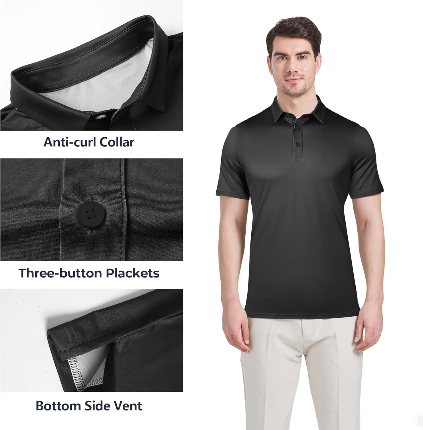 Men's Golf Shirts-Moisture Wicking Dry Fit Performance Recycled Polo Short Sleeve for Bussiness Casual Tennis