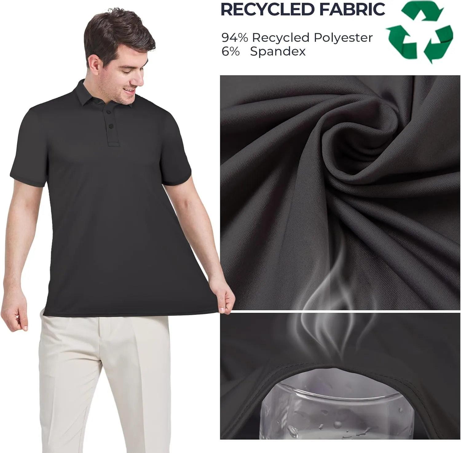 Men's Golf Shirts-Moisture Wicking Dry Fit Performance Recycled Polo Short Sleeve for Bussiness Casual Tennis