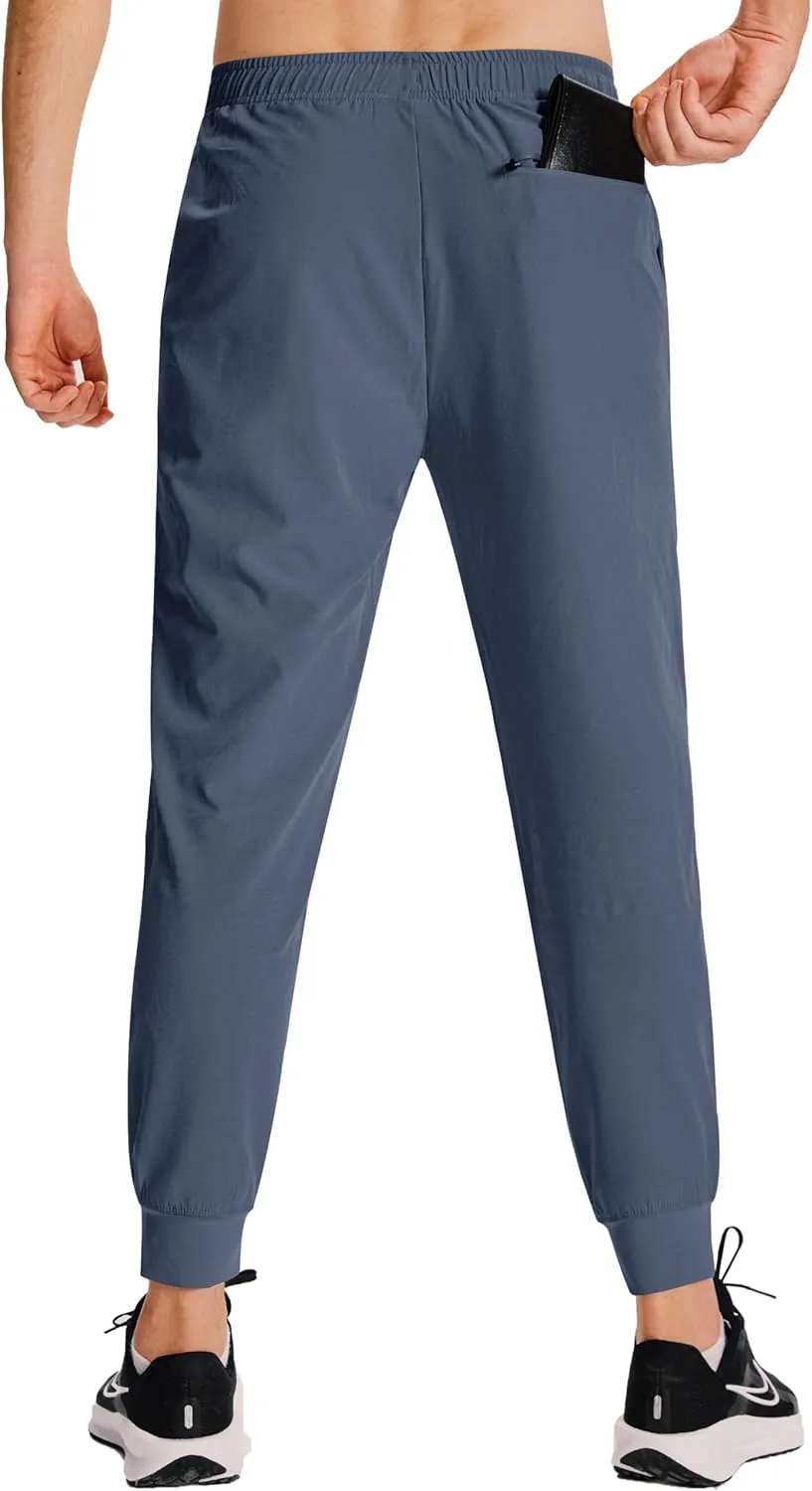 Men's Hiking Joggers Travel Athletic Pants Lightweight Quick Dry Outdoor Running Pants with Zipper Pockets