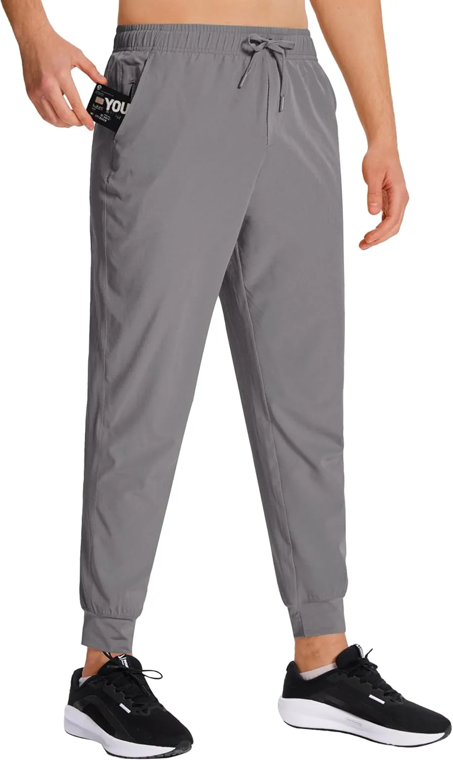 Men's Hiking Joggers Travel Athletic Pants Lightweight Quick Dry Outdoor Running Pants with Zipper Pockets