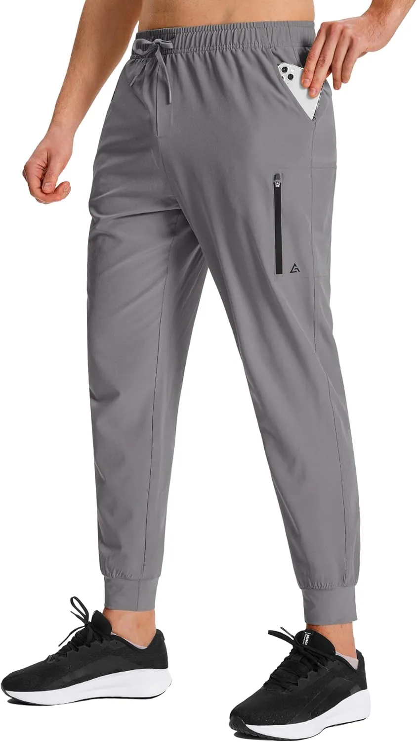 Men's Hiking Joggers Travel Athletic Pants Lightweight Quick Dry Outdoor Running Pants with Zipper Pockets