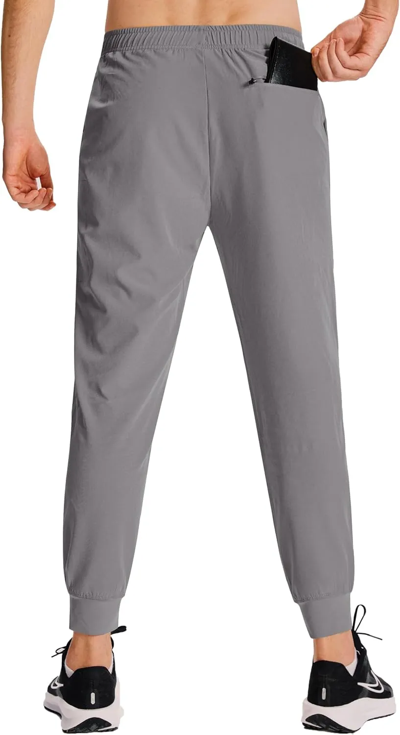 Men's Hiking Joggers Travel Athletic Pants Lightweight Quick Dry Outdoor Running Pants with Zipper Pockets