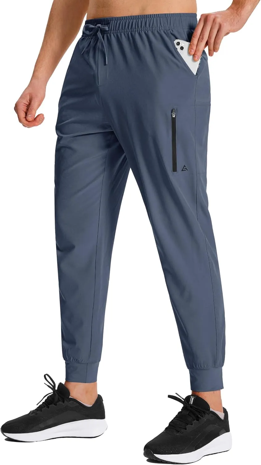 Men's Hiking Joggers Travel Athletic Pants Lightweight Quick Dry Outdoor Running Pants with Zipper Pockets