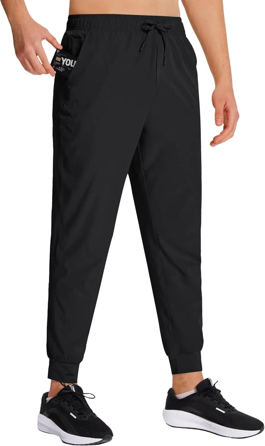Men's Hiking Joggers Travel Athletic Pants Lightweight Quick Dry Outdoor Running Pants with Zipper Pockets