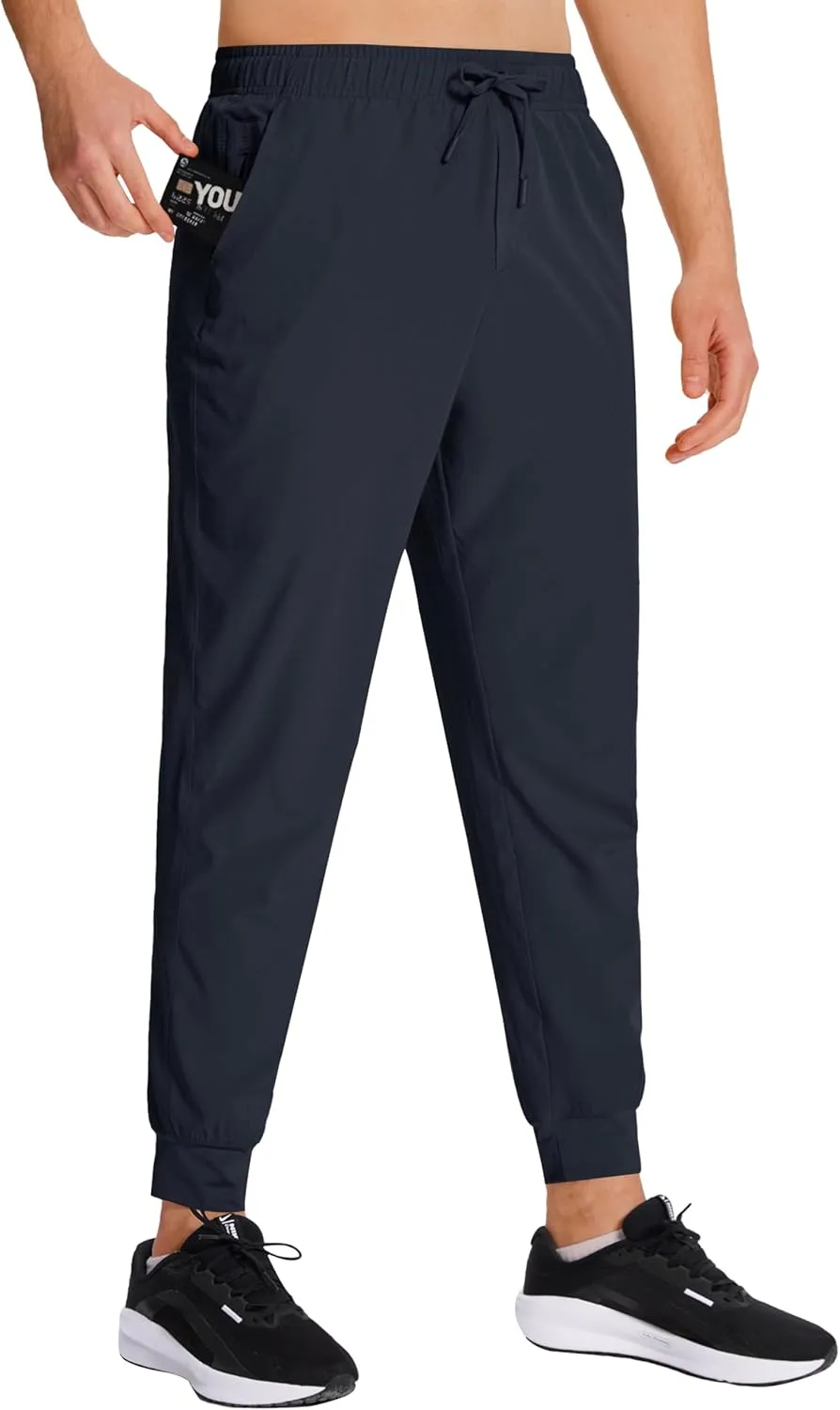 Men's Hiking Joggers Travel Athletic Pants Lightweight Quick Dry Outdoor Running Pants with Zipper Pockets
