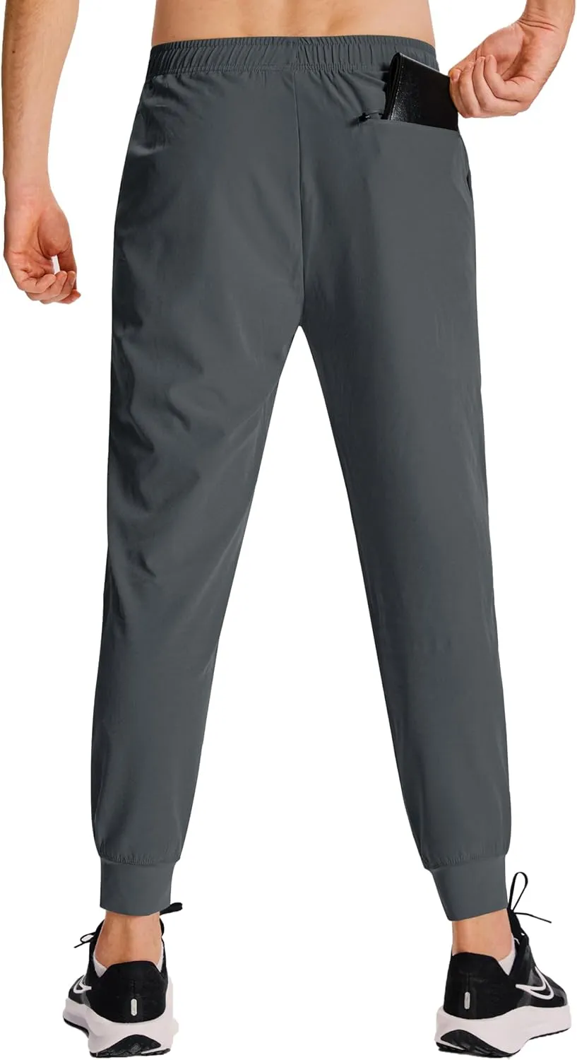 Men's Hiking Joggers Travel Athletic Pants Lightweight Quick Dry Outdoor Running Pants with Zipper Pockets