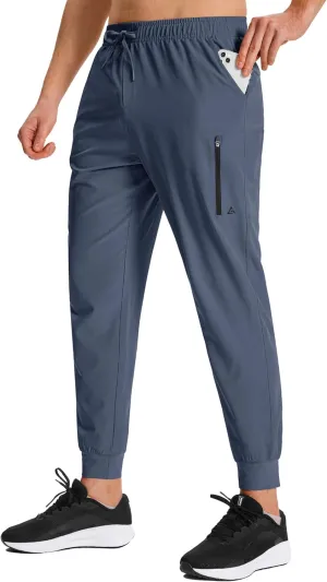Men's Hiking Joggers Travel Athletic Pants Lightweight Quick Dry Outdoor Running Pants with Zipper Pockets