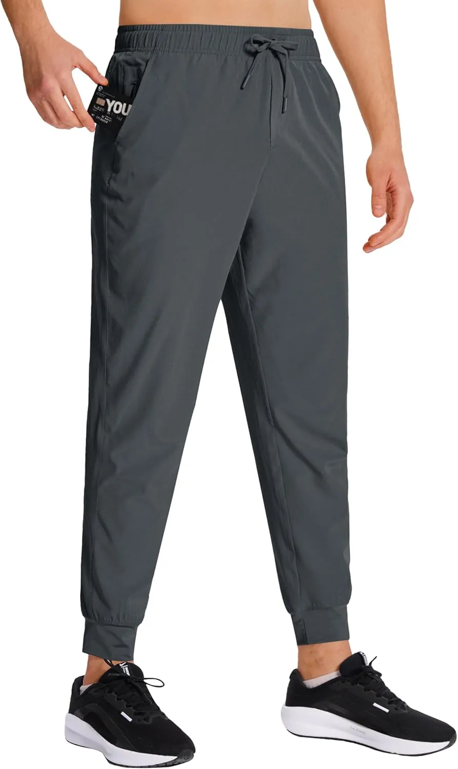 Men's Hiking Joggers Travel Athletic Pants Lightweight Quick Dry Outdoor Running Pants with Zipper Pockets