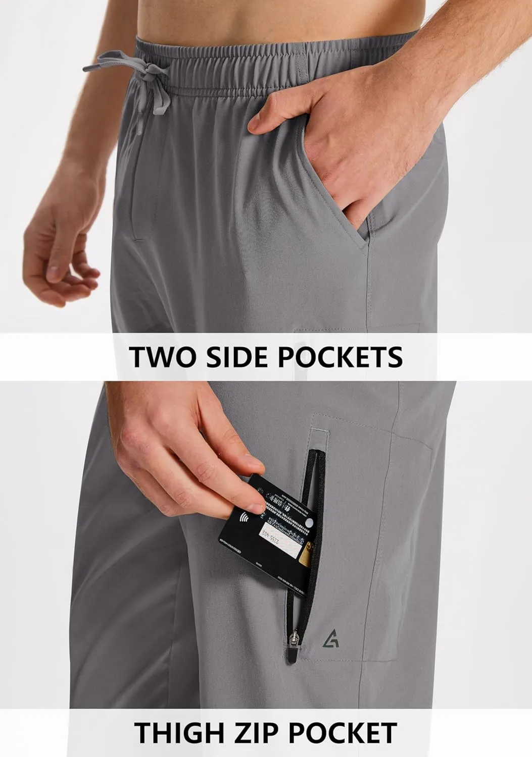 Men's Hiking Joggers Travel Athletic Pants Lightweight Quick Dry Outdoor Running Pants with Zipper Pockets