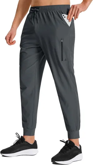 Men's Hiking Joggers Travel Athletic Pants Lightweight Quick Dry Outdoor Running Pants with Zipper Pockets