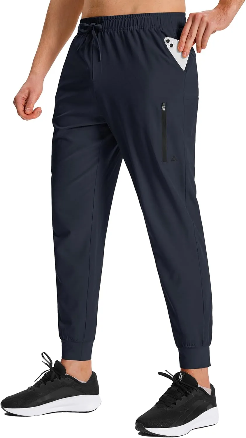 Men's Hiking Joggers Travel Athletic Pants Lightweight Quick Dry Outdoor Running Pants with Zipper Pockets